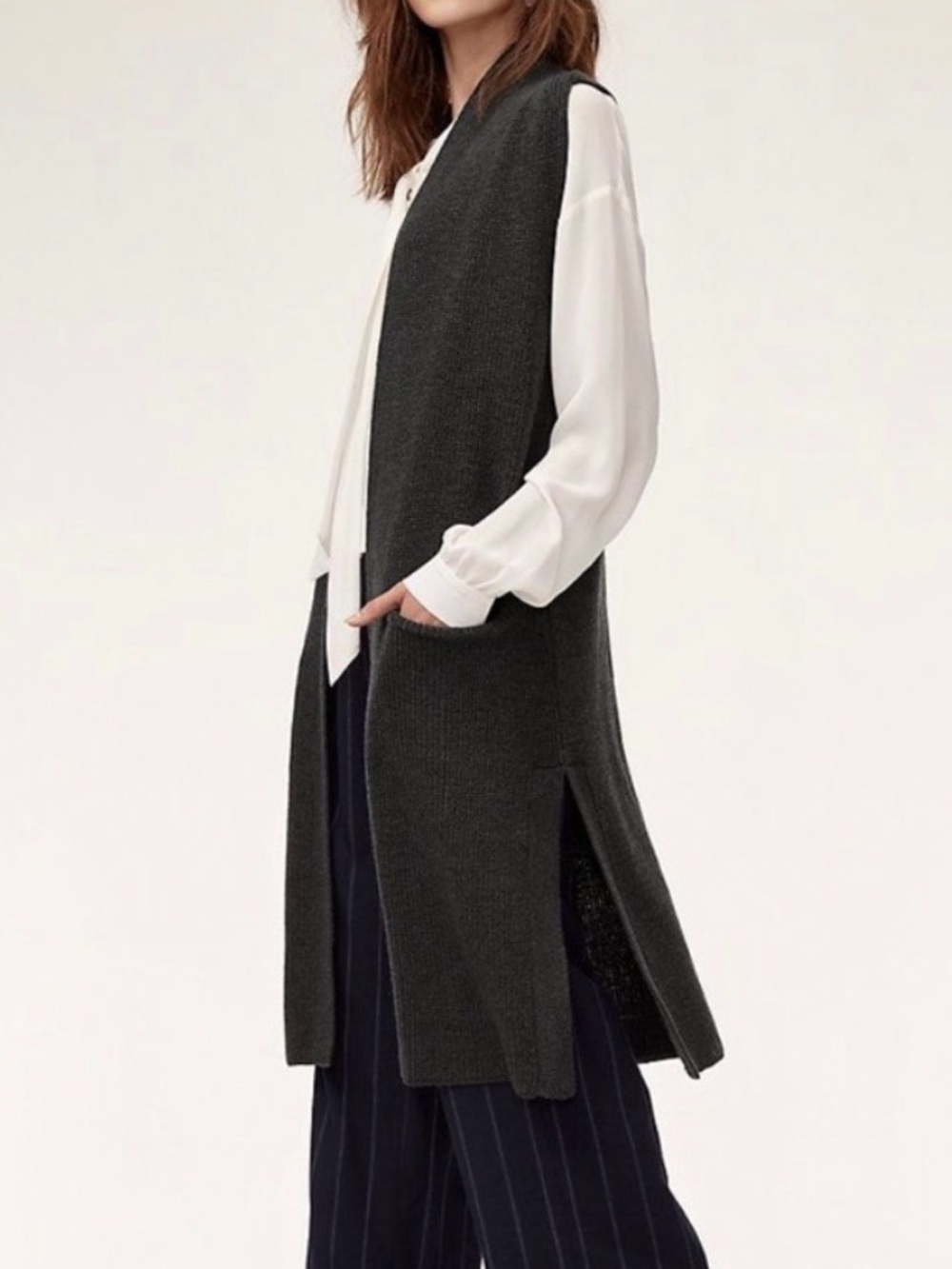 Wilfred Aritzia long line open front Olivie cardigan sweater - Dark grey